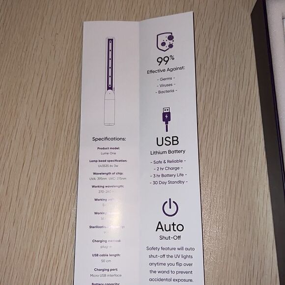 LUME UV rechargeable sanitizing wand NIB - Picture 5 of 5
